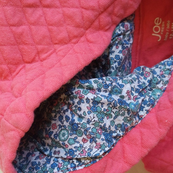 joe fresh coral pink quilted jacket with floral lined hood 12-18 month baby girl - Picture 4 of 10